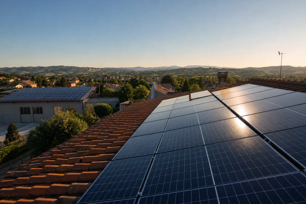 Tetti residenziali e produttivi con impianti fotovoltaici nel paesaggio italiano